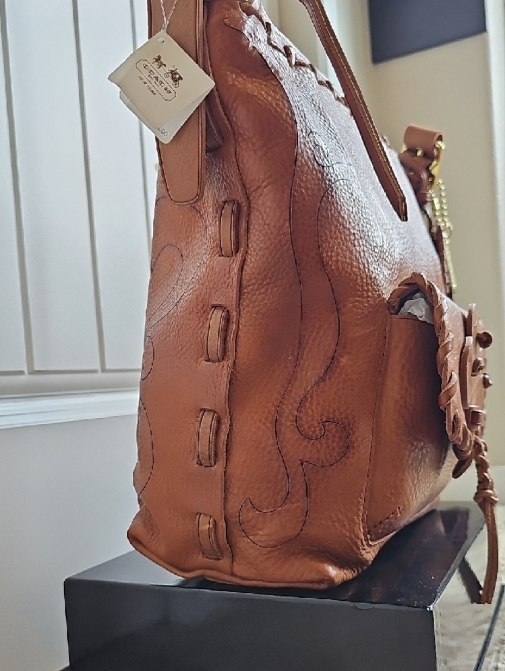 Coach x Anna Sui NWT 2012 Fleur-de-Lis Duffle Archival Piece Cognac Pebble Grain - Picture 7 of 15